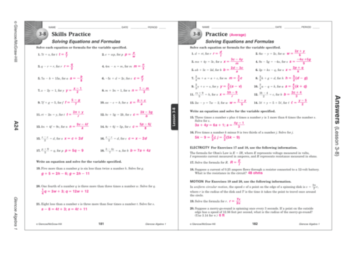 Glencoe algebra 1 chapter 3 answer key