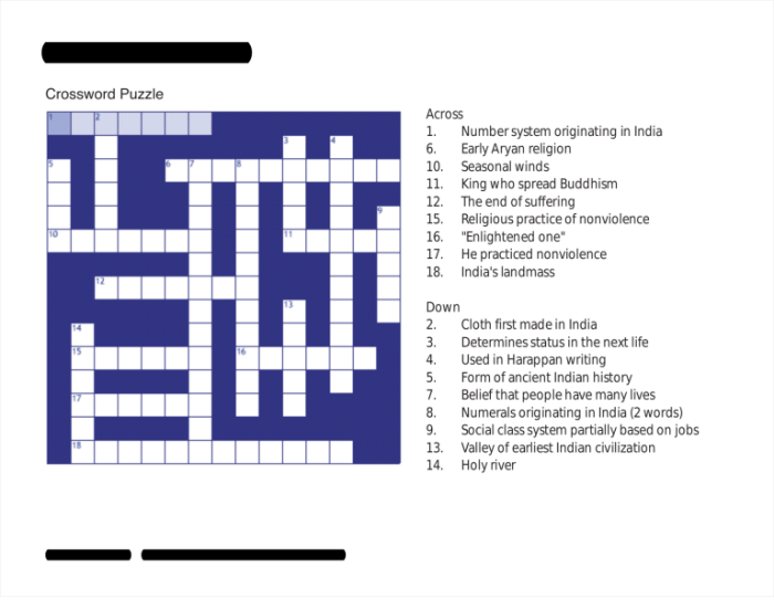 Ancient india crossword puzzle answer key