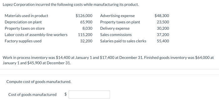 Lopez corporation incurred the following costs